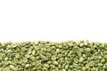 Many green coffee beans on white background, top view Royalty Free Stock Photo