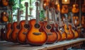 Many guitars in music store Royalty Free Stock Photo