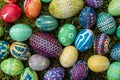 many hand painted colorful easter eggs, according to Sorbian tradition outdoor in the moss Royalty Free Stock Photo