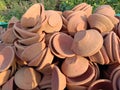Many Handmade earthen lamps or clay for festival
