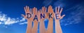 Many Hands Building Danke Means Thank You, Blue Sky Royalty Free Stock Photo