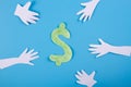 many hands extended to money Royalty Free Stock Photo