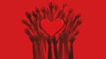Many hands reaching for a central red heart Royalty Free Stock Photo