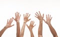 Many hands reaching out in the air Royalty Free Stock Photo