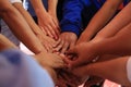 Many hands together: group of people joining hands Royalty Free Stock Photo