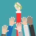 Many hands try to grab money, compete concept Royalty Free Stock Photo