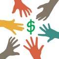 hands reaching out to grab dollars, get money. vectro illustration Royalty Free Stock Photo