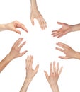 Many hands wanting/asking for something, copyspace Royalty Free Stock Photo