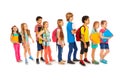 Many happy kids in a line to school Royalty Free Stock Photo