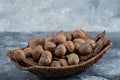 Many of healthy walnuts in a wicker basket