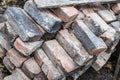 Many heap of old damaged brick