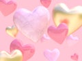 Pink background love romance valentine concept many heart shape 3d rendering focus white rock texture heart shape