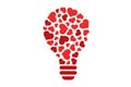 Many hearts in the shape of light bulb. Isolated on a white background. Love or idea symbol. Red color. Icon or logo. Valentine`s Royalty Free Stock Photo