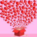 Many hearts spread from red gift box