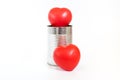 Many Hearts in tin can on white background,Leave space for adding your content Royalty Free Stock Photo