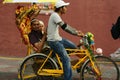 A decorated trishaw or tricycle rickshaw in historical Malacca or Melaka, Malaysia