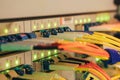 Many high-speed Internet magistrals connect to the central router in the server room of the data center. Optical links on the Royalty Free Stock Photo