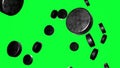 Many hockey pucks on chromakey background. 3d render.