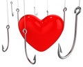 Many hooks trying to catch red heart Royalty Free Stock Photo