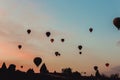 Many hot air ballons flying over Cappadocia, Turkey.