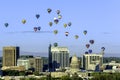 Many hot air ballons over the city of Boise Idaho Royalty Free Stock Photo