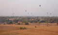 Many hot air balloons flying over the temples in Bagan, Myanmar