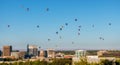 Many hot air balloons over the little city of Boise Idaho skyline Royalty Free Stock Photo