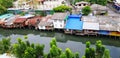 Many house or home of people living beside the river or lake at countryside in Bangkok, Thailand