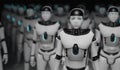 Many humanoid robots. Artificial intelligence concept. 3D rendered illustration.