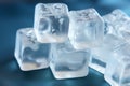Many ice cubes close up, a frozen landscape on a white canvas