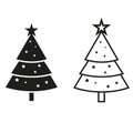 Many icons of colored trees, Christmas trees for Christmas and New Year, vector illustration