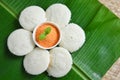 Idli or idly with coconut chutney South Indian breakfast food