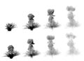 Many images of big missile bang - dense mushroom cloud of heavy smoke isolated on white background - 3D illustration of objects Royalty Free Stock Photo