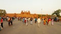 many Indian people walk in front of red fort old Delhi