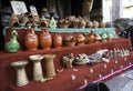 So many indian piggy bank called gullak in india made of mud or clay showcased in indian market to sell, finance concept, save