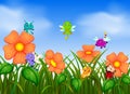 Many insect flying in flower garden Royalty Free Stock Photo