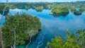 Many Islands covered by Palm trees in Passage between Gam and Waigeo, View Point near Warikaf Homestay. West Papuan