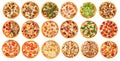 Many isolated assorted pizzas collage menu design Royalty Free Stock Photo
