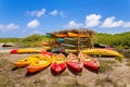 Many kayaks lying in mangrove forest Royalty Free Stock Photo