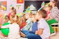 Many kids sit in developmental kindergarten class Royalty Free Stock Photo