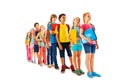 Many kids standing in line with books Royalty Free Stock Photo