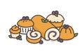 Many kinds of blueberry bread kawaii doodle flat cartoon vector Royalty Free Stock Photo