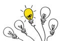 Many lamps. Light bulbs icon concept of idea. Vector on white ba