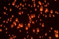 Many lanterns float in the night sky.