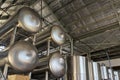 Large Beer brewing tanks in a storage hall