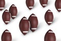 Many leather American football balls on white background