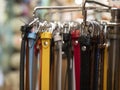 Many leather belts for sale at the shop market