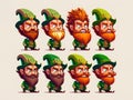 Many Leprechauns in green suit with red beard on a white background. Funny main character of Irish festivity. Saint Patrick day,