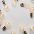 Many light bulbs on white background, flat lay. Concept of idea Royalty Free Stock Photo