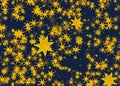 Many light yellow flying stars on a blue backgrounds